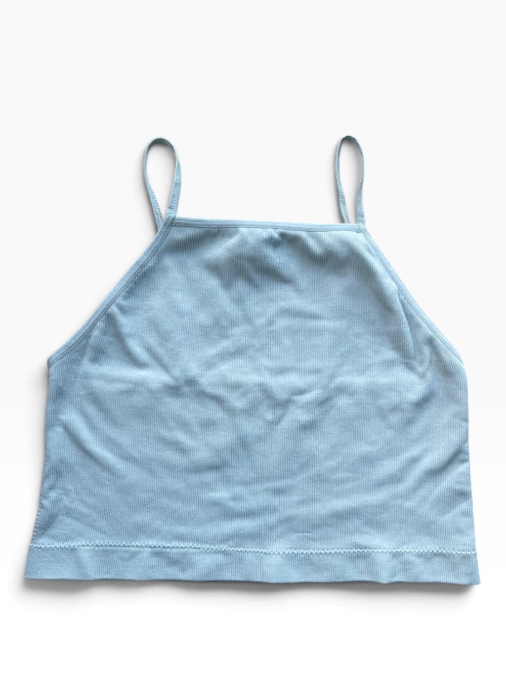 Garage Light Blue High Neck Seamless Ribbed Crop Cami Tank M